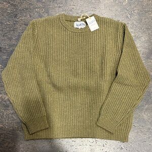 Schott Olive Green Ribbed Crewneck Sweater